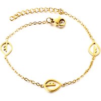 Leaf Motif Charm Bracelet with White Shell Inlay, 18K Gold Plated Stainless Steel, Hollow Leaf Boho Jewelry (17+3cm)
