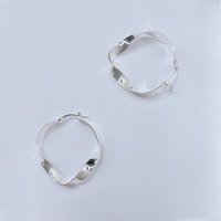 40mm Silver Twisted Hoop Earrings for Women – Bright Silver Plated Wavy Rope Design, Modern Large Geometric Statement Hoops