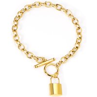 Gold O-Chain Bracelet with Bone-Shaped Toggle OT Clasp, Heavy Duty 20cm Stainless Steel Statement Jewelry