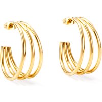 14K Gold Plated Stainless Steel Triple Line C-Shape Hoop Earrings, Open Geometric Statement Hoops
