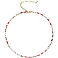 Ever Faith Red Cubic Zirconia Thin Tennis Choker Necklaces