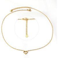 18K Gold PVD Plated Stainless Steel Heart Pendant Necklace with White Crystals, 42+5cm