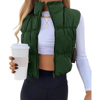 Women's Crop Puffer Vest Winter Zip Up Lightweight Sleeveless Warm Outerwear Padded Coat (darkgreen, M)
