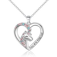 Ever Faith Love Heart Unicorn Necklace Cubic Zironia You are Magical Unicorn Pendant Necklace