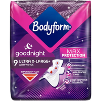 Bodyform Goodnight Extra Large Ultra+ Towels With Wings New Max Cour-V Adaptive Technology 9 Pads