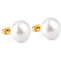 14mm Flat Shell Pearl Stud Earrings Set, 18k PVD Gold Plated & Silver Tone Stainless Steel Hypoallergenic Jewelry