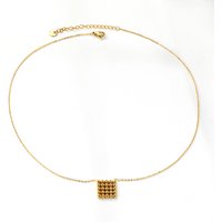 18K PVD Gold Stainless Steel Beaded Square Pendant Necklace, 45+5cm Geometric Statement
