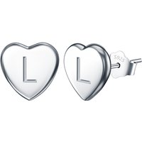 Ever Faith Letter L Heart Initial Dainty Tiny Stud Earrings