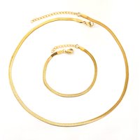 Flat Snake Bone Herringbone Chain Set, Wide Blade Bracelet & Choker Necklace, Retro 18K Gold PVD Stainless Steel