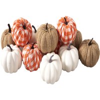 Marrybox Fall Decorative Pumpkins Plush Orange/Hessian/White 12pcs