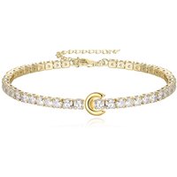 Ever Faith Cubic Zirconia Letter C Initial Adjustable Tennis Bracelet