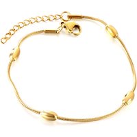 18K Gold Plated Stainless Steel Oval Bead Charm Bracelet, Minimalist Dainty Link Chain for Women (17+3cm)