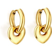 Gold Tone Interlocking Heart Dangle Hoop Earrings, 10mm Minimalist Stainless Steel Huggies