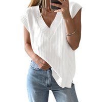 Women's V Neck Sweater Oversized Vest Sleeveless Lightweight Summer Sweater Elegant (white, XXL)