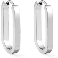 Silver Tone Stainless Steel Oval Hoop Earrings, 25.7mm Minimalist Geometric Huggie Hoops