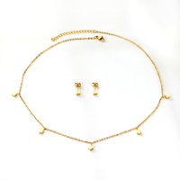 Square Charm Station Necklace, 5 Polished Square Pendants, 18K Gold PVD Steel