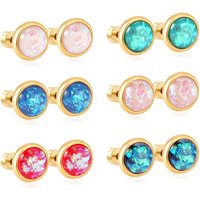18K PVD Gold Round Stud Earrings with Crushed Stone Inlay, Surgical Steel Screw Backs