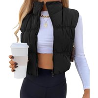 Women's Crop Puffer Vest Winter Zip Up Lightweight Sleeveless Warm Outerwear Padded Coat (black, XL)