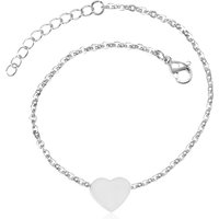 18K PVD Gold Stainless Steel Bracelet and Necklace Set, Heart Pendant Link Jewelry