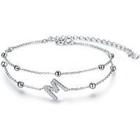 Ever Faith Cubic Zirconia Layered Initial Dainty Letter M Link Bracelets