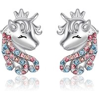 Ever Faith Rainbow Lucky Unicorn Stud Earrings with Cubic Zirconia