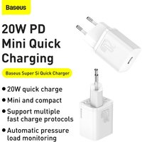 Baseus Super Si 20W USB-C Charger Set with Lightning Cable – White (1m)