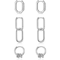 Ever Faith 3Pair Hoop Earrings Set Cubic Zircon Chain Huggie Earring