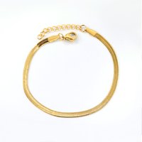 Flat Snake Bone Herringbone Chain Bracelet, 18K Gold Plated Stainless Steel, Retro Chic Wide Blade Jewelry for Women