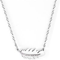 Silver Tone Leaf Pendant Necklace with White Crystals, 40+5cm Steel Color