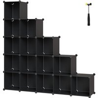 Ochama 16-Cube Storage Unit, Shoe Rack, DIY Shelving System, Stackable Cubes, PP Plastic Shelf, Wardrobe and Closet Divider, for Bedroom and Office, 31 x 123 x 123 cm, Black