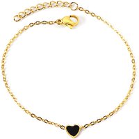 Black Heart Charm Bracelet, 18K PVD Gold Plated Stainless Steel, 17+3cm