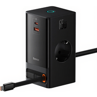 Baseus PowerCombo Digital PowerStrip 2AC+1U+1C+Retractable-C 65W with 1.5m power cord EU Black