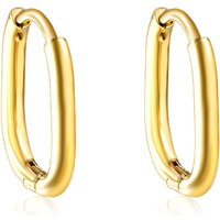 18K PVD Gold Plated Oval Huggie Earrings – Stainless Steel U-Shaped Hoops (17mm x 12mm), Hypoallergenic Sleepers