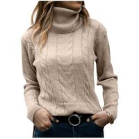 Women Turtleneck Sweater Long Sleeve Soft Cable Knit Winter Pullover (beige, XL)