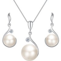 Ever Faith Zircon AAA Freshwater Cultured Pearl Flower Bud Necklace Earrings Set