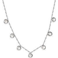 Silver Tone Stainless Steel Station Necklace with White Pearls, 40+5cm Geometric Pearl Choker