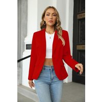 Women's Casual Blazers Long Sleeve Lapel Button Slim Work Office Blazer Jacket (Red, XL)