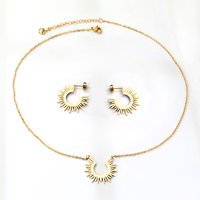 18K PVD Gold Stainless Steel Sunburst Jewelry Set, Radiant Sunshine Necklace and Earrings