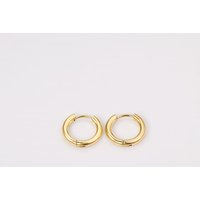 18K PVD Gold Plated Stainless Steel Small Hoop Earrings – 8mm Inner Huggie Hoops, Polished Minimalist Sleepers (Vacuum Plating)