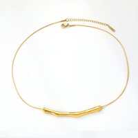 18K PVD Gold Stainless Steel Wave Bar Pendant Necklace, 5.7x65mm Curved Statement Jewelry