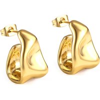 Gold Tone Irregular Geometric Abstract Stud Earrings, High Polish Hammered Effect Metal Studs