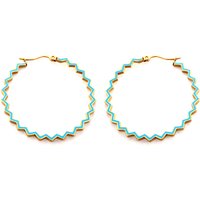 18K Gold Plated 45mm Large Round Hoop Earrings, Blue Beaded Accent Stainless Steel Hoops