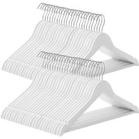 Wooden Hanger, 44.5x23x1.2cm, White and Silver, Set of 50