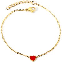 Red Heart Charm Bracelet, 18K PVD Gold Plated Stainless Steel, 17+3cm