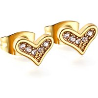 Gold Plated Asymmetrical Heart Stud Earrings – Crystal Paved Crooked Heart Design, Sparkle Love Jewelry