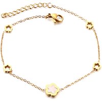 Cherry Blossom Charm Bracelet with White Shell Flower, 18K Gold Plated Stainless Steel Floral Jewelry (19+3cm)
