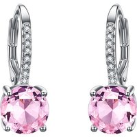 Ever Faith Pink Round Drop Leverback Dangle Earrings with Full Cubic Zirconia