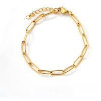 Gold Paperclip Link Chain Bracelet for Women, 18K Gold PVD Plated Stainless Steel, Adjustable Oval Link Casual Jewelry