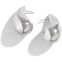 32mm Large Silver Teardrop Stud Earrings for Women – Rhodium Plated Chunky Waterdrop Design, Polished High-Shine Metal Statement Jewelry
