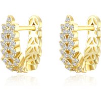 Ever Faith Cubic Zirconia 14K Gold Plated Tiny Dainty Post Huggie Hoop Earrings